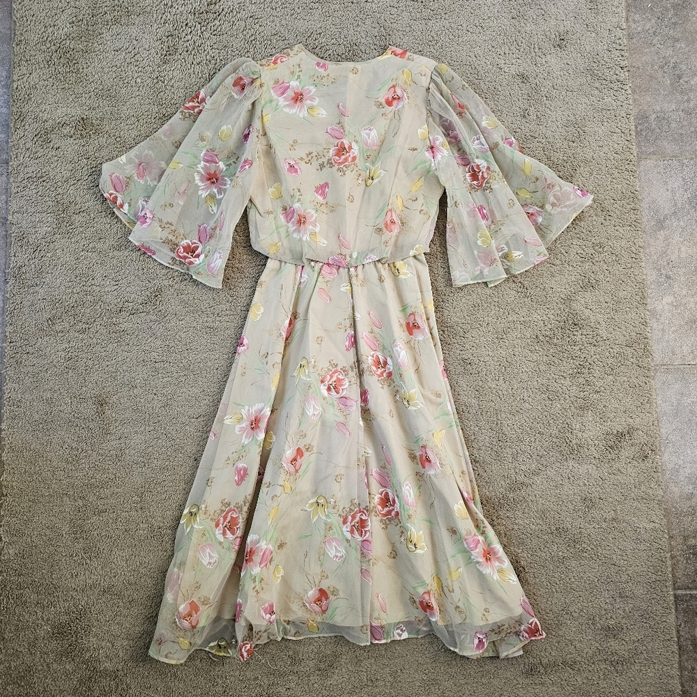 Vintage Romantic Cottagecore Wide Sleeve Floral Midi Dress By Steven J Levin View 5